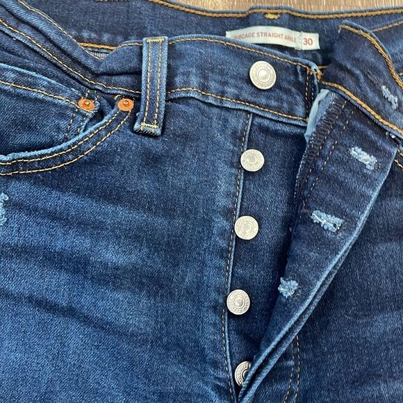 Levi's Ribcage Straight Ankle Distressed Dark Blue Jeans Sz 30 - Picture 6 of 16